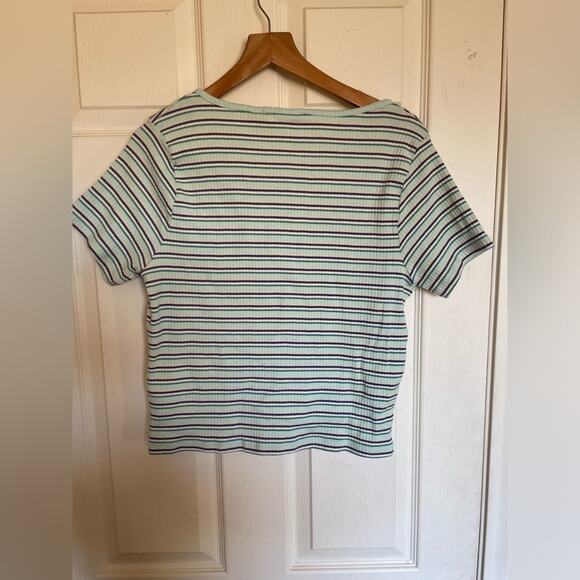 Levi’s Button Up Y2K Western Style Blue Striped Cropped Tee 100% Cotton Size XL - Picture 6 of 6